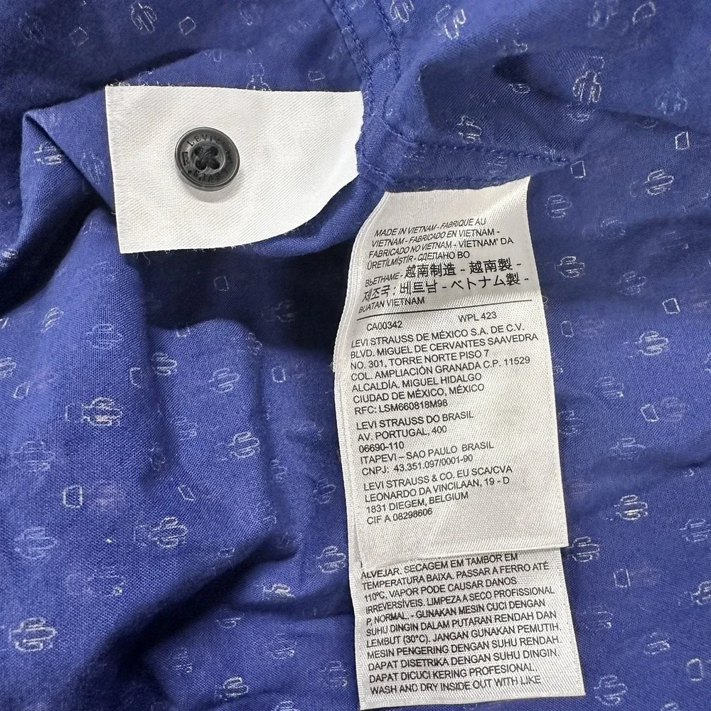 Levi's Mens Navy Blue Cactus Print Standard Fit Short Sleeve Button Up Shirt M